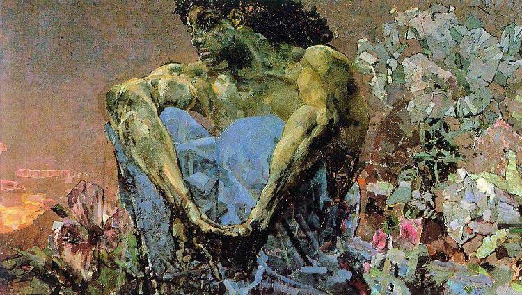 Mikhail Vrubel Demon seated in the garden 1890 oil painting picture